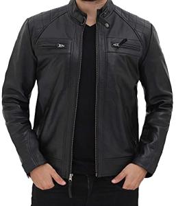 Men's Quilted Lambskin Leather Biker Jacket