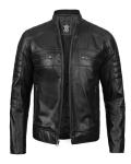 Men's Black Cafe Racer Leather Biker Jacket