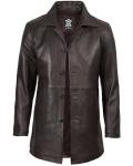 Men's Brown Distressed Leather Quarter Length Jacket