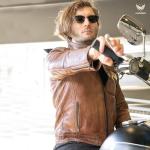 Men's Distressed Tan Leather Cafe Racer Jacket