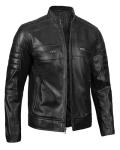 Men's Black Cafe Racer Leather Biker Jacket