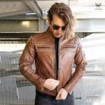 Men's Distressed Tan Leather Cafe Racer Jacket
