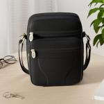Men's Small Leather Crossbody Bag - Black