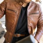 Men's Distressed Tan Leather Cafe Racer Jacket