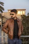 Men's Brown Distressed Lambskin Leather Bomber Jacket