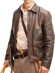 Vintage Brown Distressed Leather Indiana Raiders Jacket