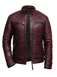 Burgundy Vintage Leather Biker Jacket for Men