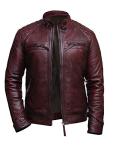 Burgundy Vintage Leather Biker Jacket for Men