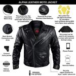 Men's Alpha Black Leather Motorcycle Jacket with Armor