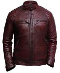 Burgundy Vintage Leather Biker Jacket for Men