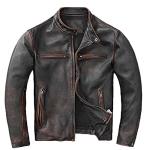 Vintage Black Distressed Leather Motorcycle Jacket - Medium