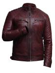 Burgundy Vintage Leather Biker Jacket for Men