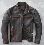 Vintage Black Distressed Leather Motorcycle Jacket - Medium