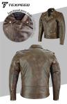 Men's Brown Leather Motorcycle Jacket with CE Armor