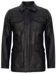 Men's Black Leather Safari Trench Jacket