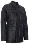Men's Black Leather Safari Trench Jacket