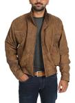 Men's Brown Blouson Bomber Leather Jacket (XL)