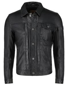Men's Soft Leather Trucker Jacket in Black