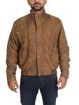 Men's Brown Blouson Bomber Leather Jacket (XL)