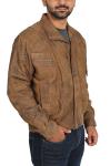 Men's Brown Blouson Bomber Leather Jacket (XL)