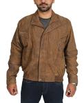Men's Brown Blouson Bomber Leather Jacket (XL)