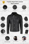 Men's Soft Leather Trucker Jacket in Black