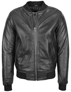 Men's Black Real Leather Bomber Jacket