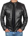 Men's Black Biker Leather Jacket - 2XL