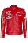 Men's Red Leather Biker Jacket with Badges