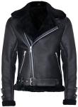 Men's Black Retro Shearling Leather Biker Jacket XL