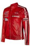 Men's Red Leather Biker Jacket with Badges