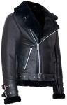 Men's Black Retro Shearling Leather Biker Jacket XL