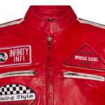 Men's Red Leather Biker Jacket with Badges