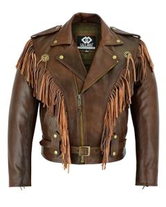 Vintage Biker Fringe Leather Jacket in Brown