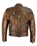 Vintage Biker Fringe Leather Jacket in Brown