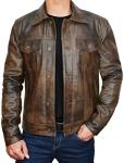 Men's Vintage Brown Leather Biker Jacket 4XL