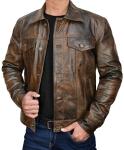 Men's Vintage Brown Leather Biker Jacket 4XL