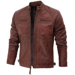 Men's Quilted Real Lambskin Leather Biker Jacket