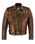 Vintage Biker Fringe Leather Jacket in Brown