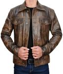 Men's Vintage Brown Leather Biker Jacket 4XL