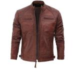 Men's Quilted Real Lambskin Leather Biker Jacket