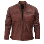 Men's Quilted Real Lambskin Leather Biker Jacket