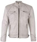 Men's Vintage Grey Leather Biker Jacket - XX-Large