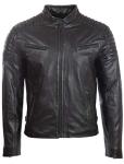 Men's Black Leather Biker Jacket with Padding