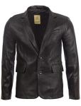 Men's Black Leather Blazer - Fitted 2 Button