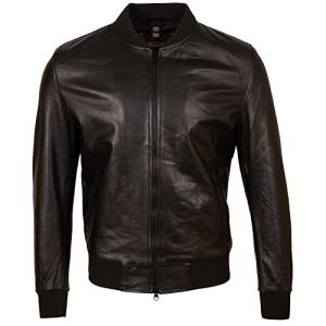 Men's Black Leather Bomber Jacket