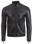 Men's Black Leather Classic Biker Jacket 2XL