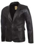 Men's Black Leather Blazer - Fitted 2 Button