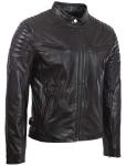 Men's Black Leather Biker Jacket with Padding