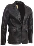 Men's Black Leather Blazer - Fitted 2 Button